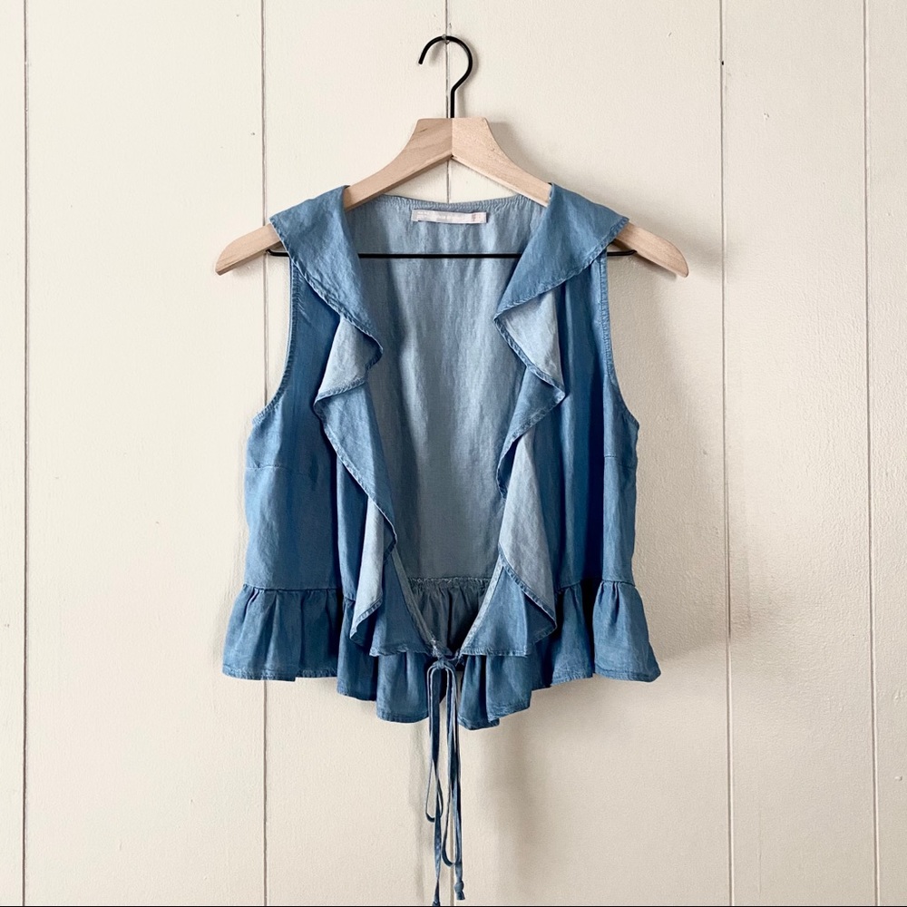 ZARA Denim Ruffle Wrap Top
